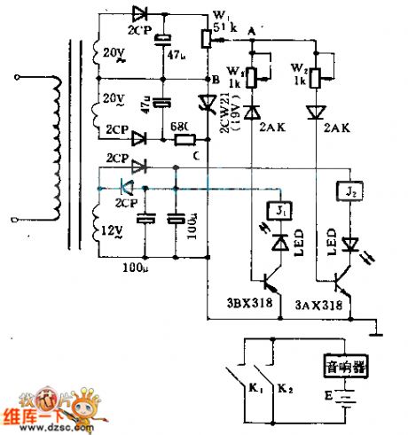 Alternating voltage dual out-of-limit alarm circuit diagram