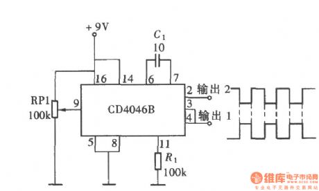 The opposite phase symmetric square wave produced by CD4046