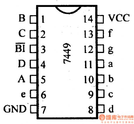 74 series digital circuit of 7449 74LS49 BCD seven segment decoder/driver