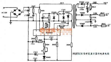 The power supply circuit diagram of FUJITECH type color display