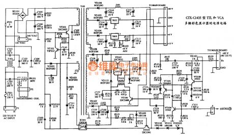 The power supply circuit diagram of CTX-C1435 type TTL and VGA multiple frequency color display