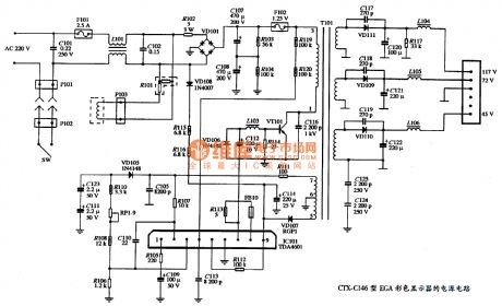 The power supply circuit diagram of CTX-C146 type EGA color display
