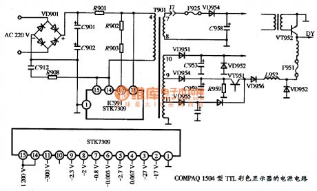 The power supply circuit diagram of COMPAQ 1504 type TTL color display
