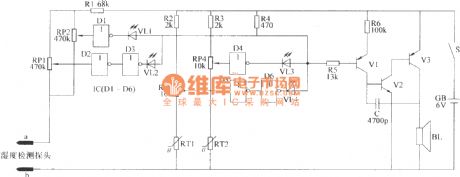 Seedling raising shed humidity and temperature monitor circuit