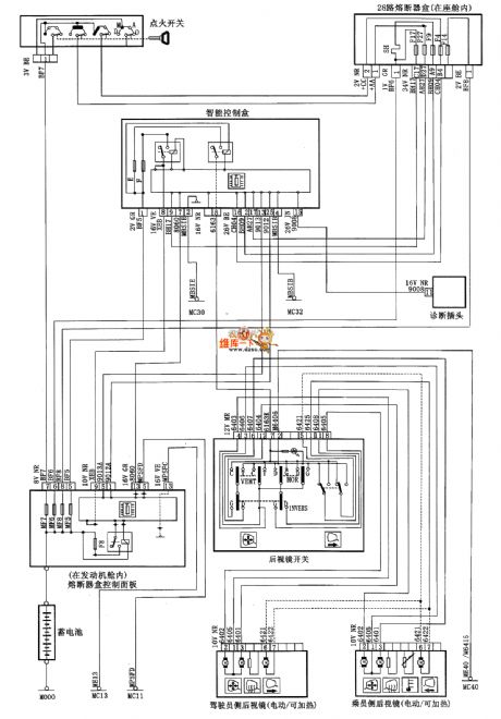 XSARA saloon car motor-driven rearview mirror circuit diagram