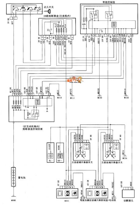 The overview circuit diagram of XSARA saloon car front motor-driven window