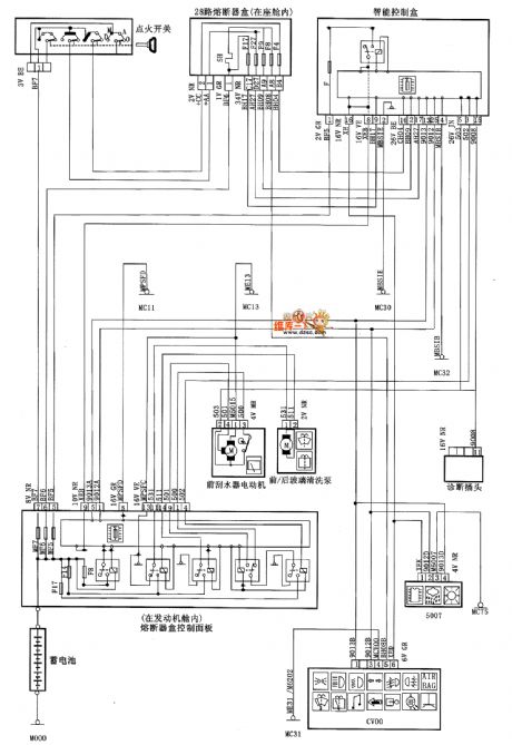 XSARA saloon car front windshield wiper and front air window washing circuit diagram