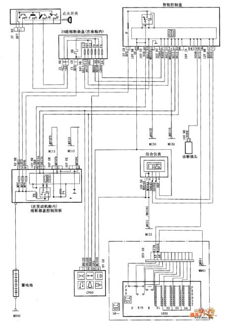 XSARA saloon car automatic transmission reverse gear warning circuit diagram