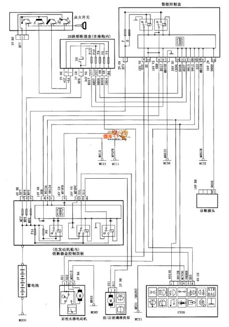 XSARA saloon car rear windshield wiper and rear air window washing circuit diagram