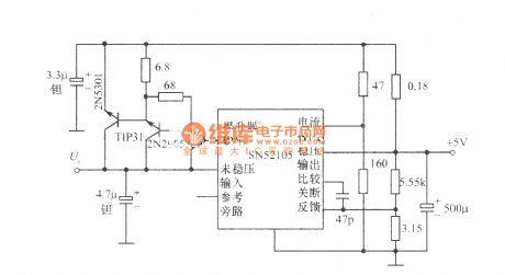 5V、10A regulated power supply composed of SN52105 integrated regulator