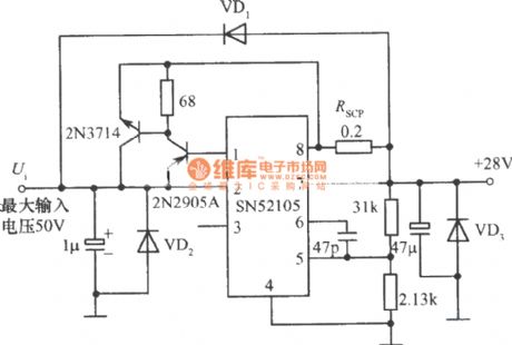 28V、1A regulated power supply composed of SN52105