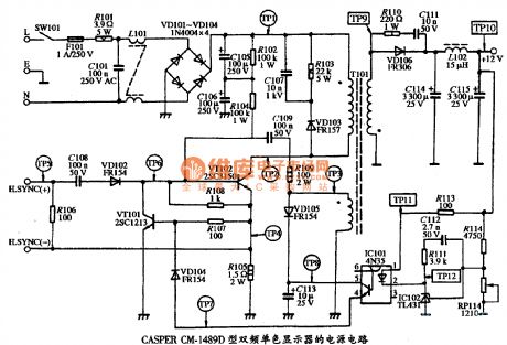 The power supply circuit diagram of CASPER CM-1489 dual frequency monochrome display