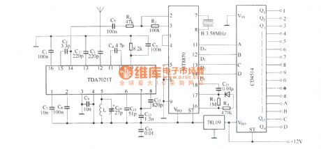DTMF code 16 channels remote control circuit diagram(BA1404/TDA7021T)