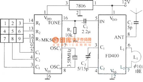 Composed of FDD400-1 and JDD400-1 digital wireless bleep system circuit diagram