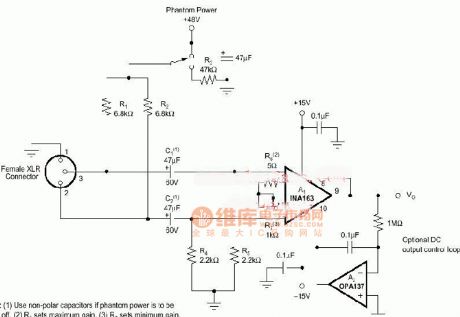 INA163 Microphone amplifier circuit diagram