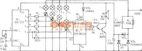 SH-123 flowing water horse-racing color lamp and good luck voice control circuit