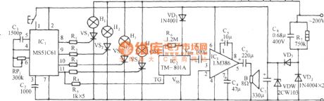 MS51C61 falling, smooth flowing color lamp with firecrackers control circuit