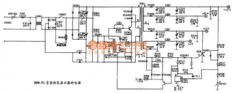 The power supply circuit diagram of IBM PC-II type color display