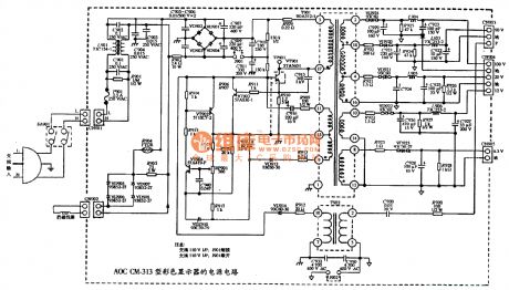 The power supply circuit diagram of AOC CM-313 type color display