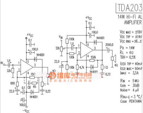 tda2003 amplifier application circuit