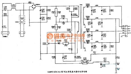 The power supply circuit diagram of SAMPO KDS-14A type VGA color display