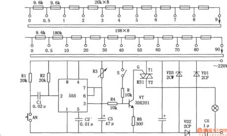 Non-contact darkroom timer composed of 555