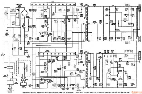 The power supply circuit diagram of 89、PWB-1362 six models color displays