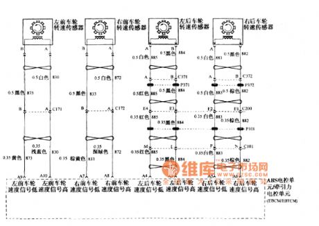 Buick GL8 car ABS wheel speed sensor and ABS electronic control unit circuit