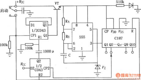 Long delay circuit composed of 555