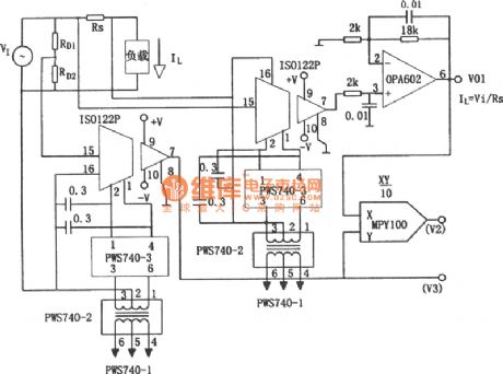 Power line load V, I and P isolation detection circuit