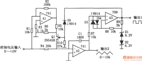 The voltage-controlled oscillator with triangular wave and square wave output