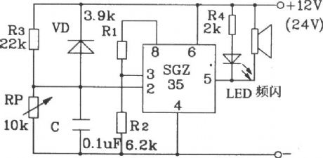 Storage battery voltage alarm circuit composed of SGZ35 time control integrated circuit