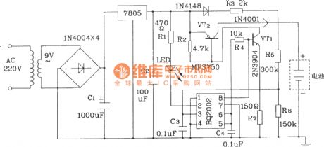 Battery fast charge circuit composed of BQ2002 battery fast charge control integrated circuit