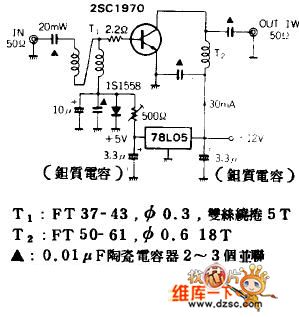 1M ~ 50MHZ 1W broadband power amplifier circuit diagram