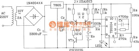Ni-Cd battery charge circuit composed of TB1004 charge control integrated circuit