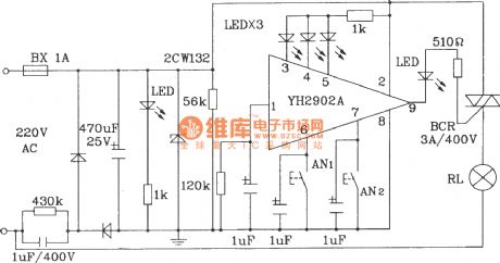 Multifunction delay floodlight control circuit composed of YH2902A multifunction timing control module