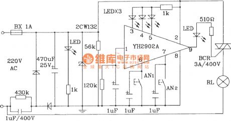 Multifunction delay floodlight control circuit composed of YH2902A multifunction timing control module
