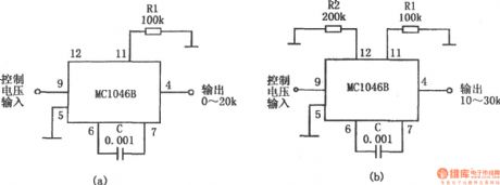 Voltage-controlled sinusoidal oscillator composed of MC1046B