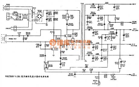 The power supply circuit diagram of VOLTRON V-1501 type multiple frequency color display