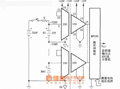 The battery monitoring circuit in the high-voltage charging circuit with ISO102