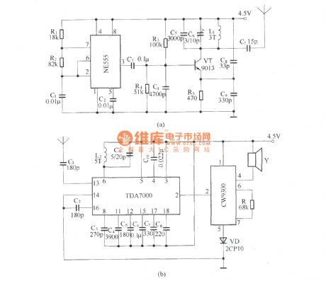 Children lost warning device circuit diagram(NE555/TDA7000)