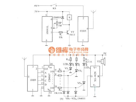 Fifth way wireless burglar alarm system (FDD5/JDD5) circuit diagram
