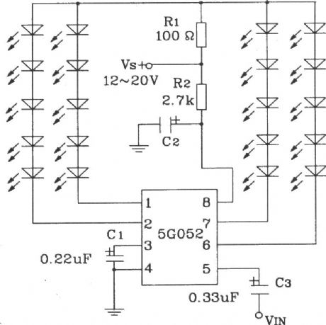 Typical application circuit of audio synchronous color lamp control integrated circuit 5G052