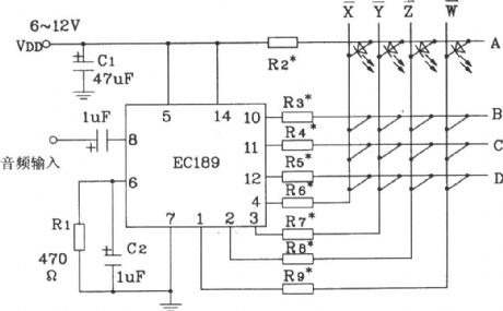 Typical application circuit of audio color lamp control integrated circuit ECl89