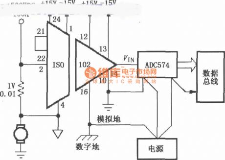 Isolation motor power supply current monitoring circuit with ISO102