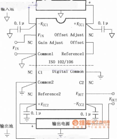 The basic connected circuit of signal of ISO102／106 and power supply