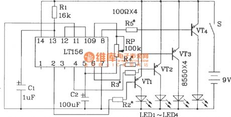 Typical application circuit of LTl56 monolithic four-way color lamp control integrated circuit