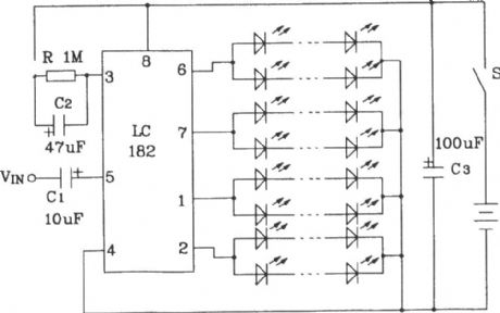 AC color lamp control circuit composed of LC181 audio modulation color lamp control chip