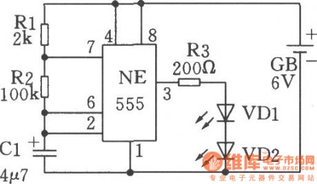 Low frequency oscillator (flashing shine circuit) circuit 1 made by 555 time-base circuit