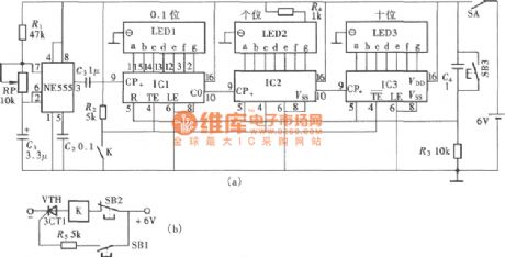 Triple-digit display electronic timer circuit composed of NE555 and CD40110
